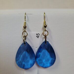 Blue Translucent Faceted Large Teardrop Earrings